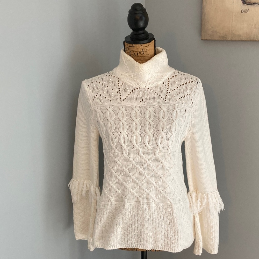 White House Black Market White Knit Mock Neck Sweater Women Size Small